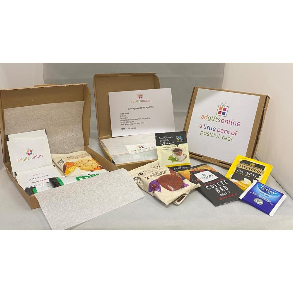 Tea pack for Zoom meetings with branded teabags