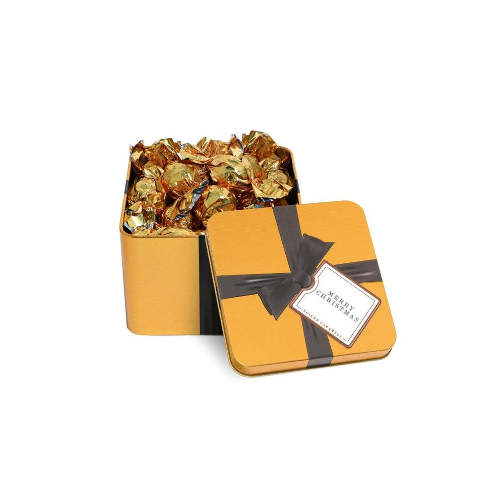 Gold Square Tin Large filled with Caramels